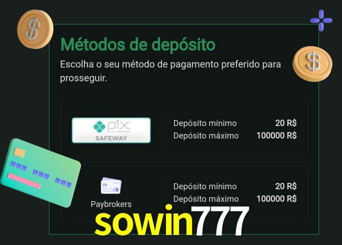 O cassino sowin777 oferece uma grande variedade de métodos de pagamento